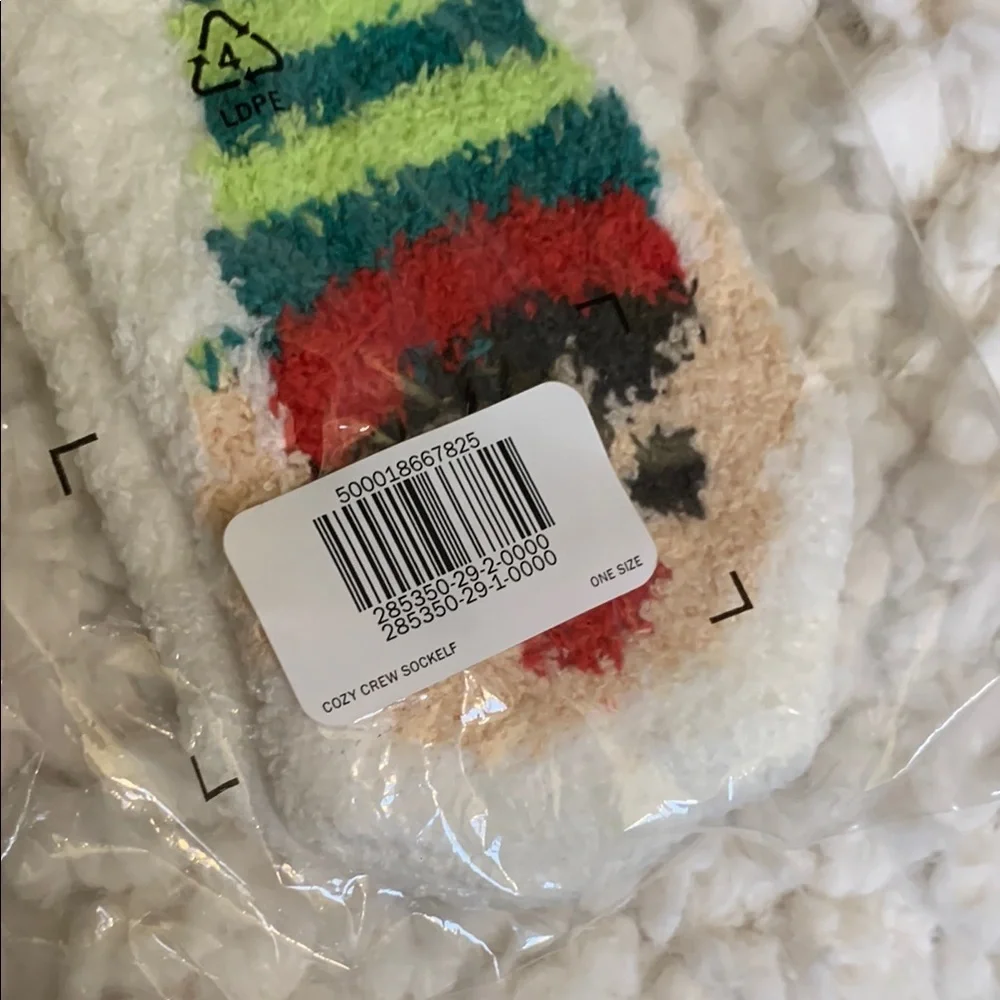 3/$20 Old Navy NEW White Cozy Long Socks with Festive Holiday Elf